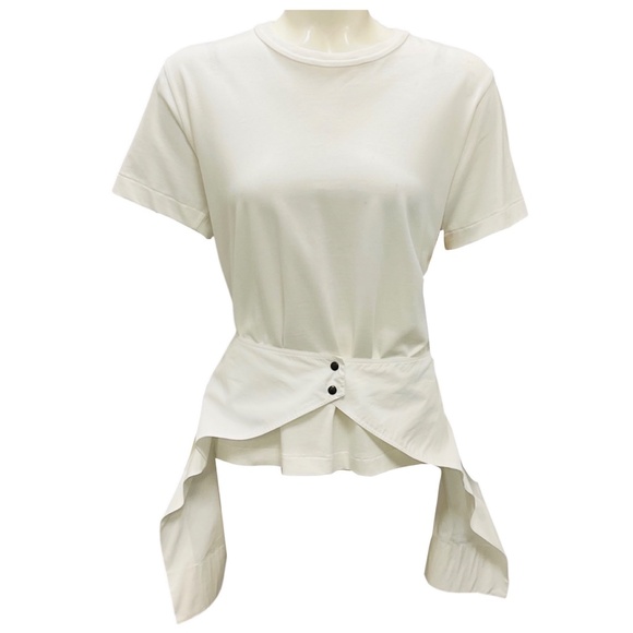 ALAIA WHITE / BLANC SHORT SLEEVED COTTON BLOUSE